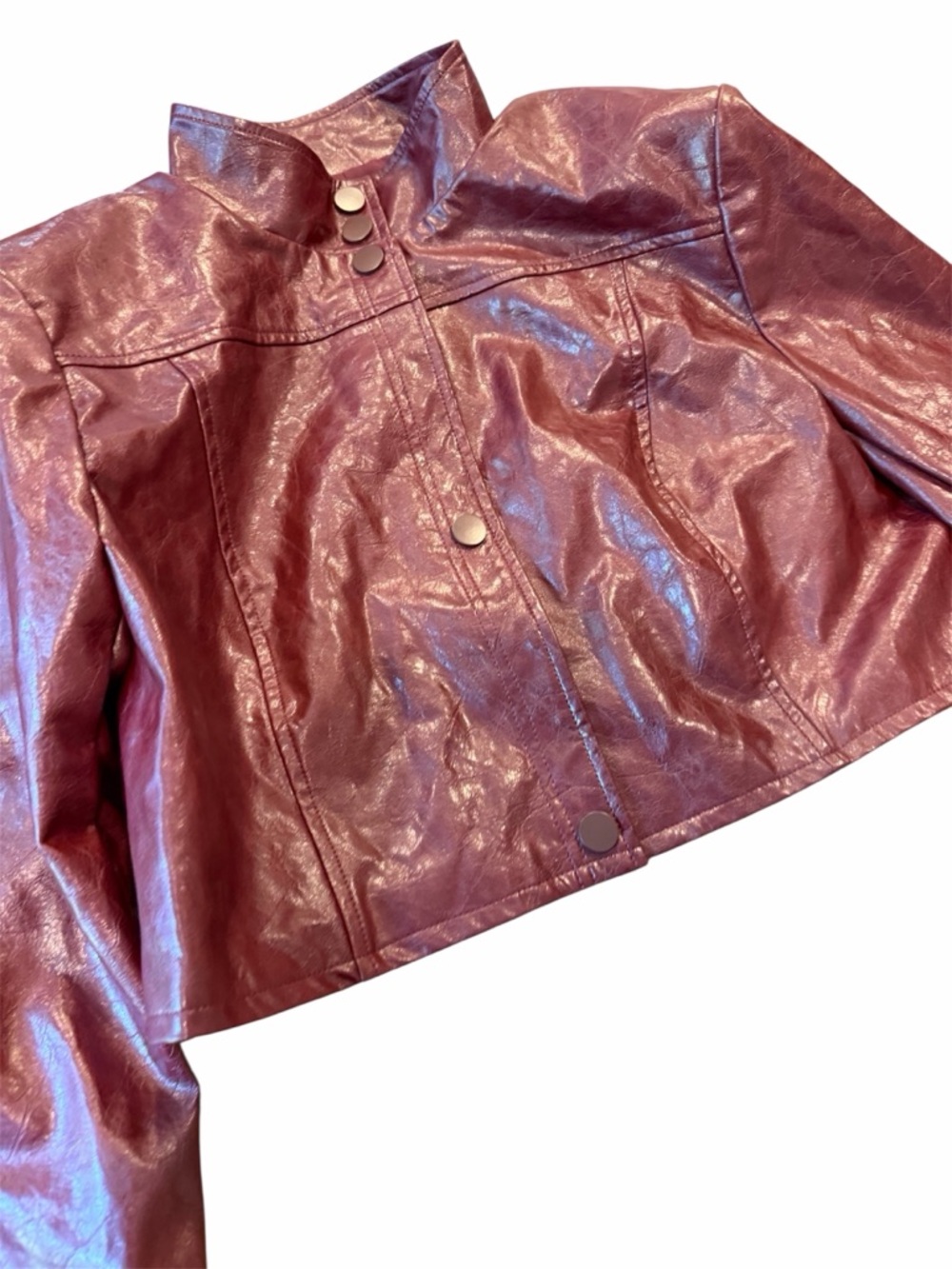 SHEIN Burgundy Cropped Faux Leather Jacket - Picture 4 of 7